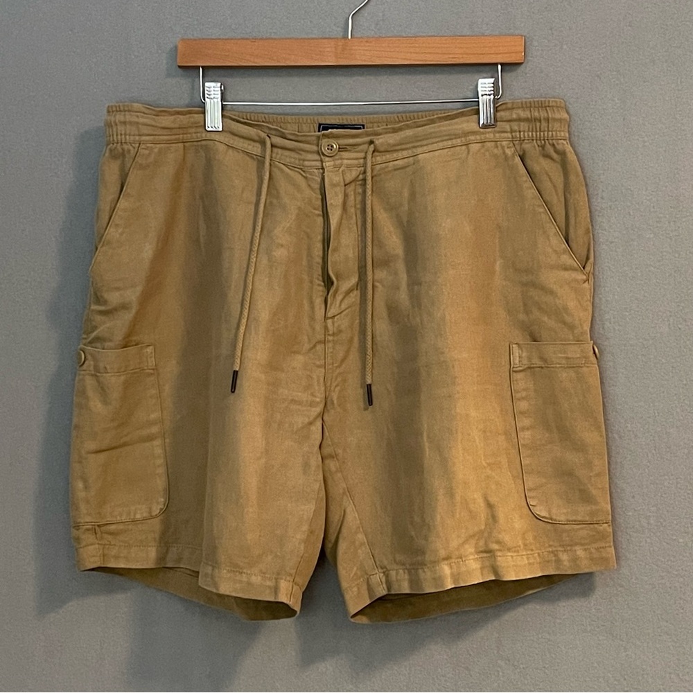 Reyn Spooner XL Beige Khaki Linen Blend Cargo Shorts Elastic Waist